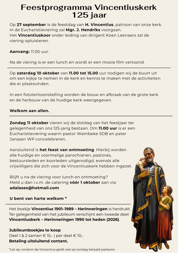 First page of Feestprogramma Vincentiuskerk 125 jaar