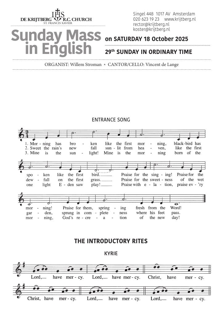 First page of Sunday Mass - 29th Sunday in Ordinary Time