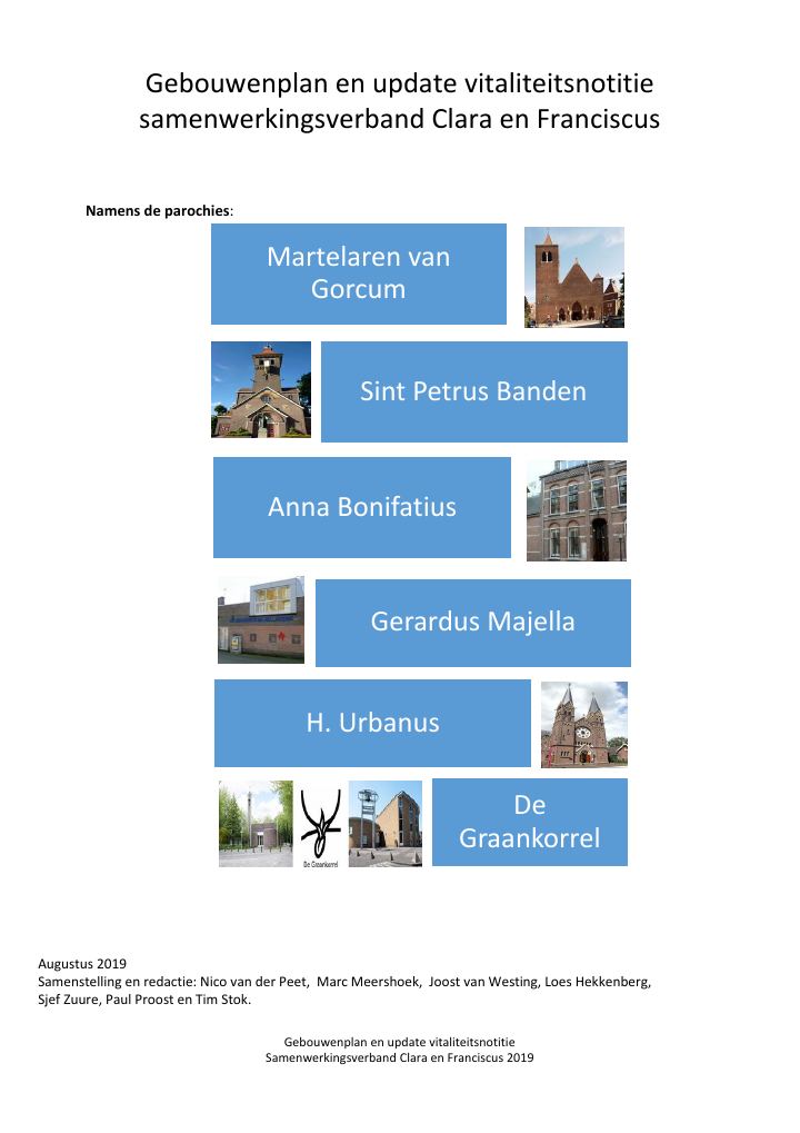 Eerste pagina van Gebouwenplan en update vitaliteitsnotitie Samenwerkingsverband Clara en Franciscus 2019