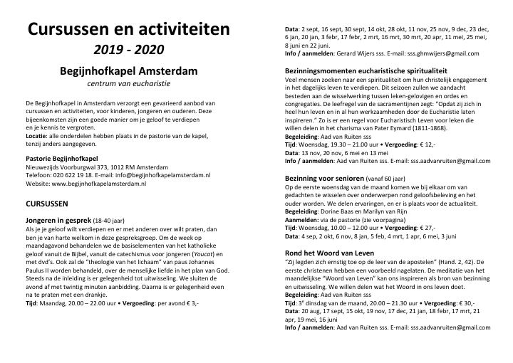 First page of Cursussen en activiteiten 2019 - 2020 – Begijnhofkapel Amsterdam