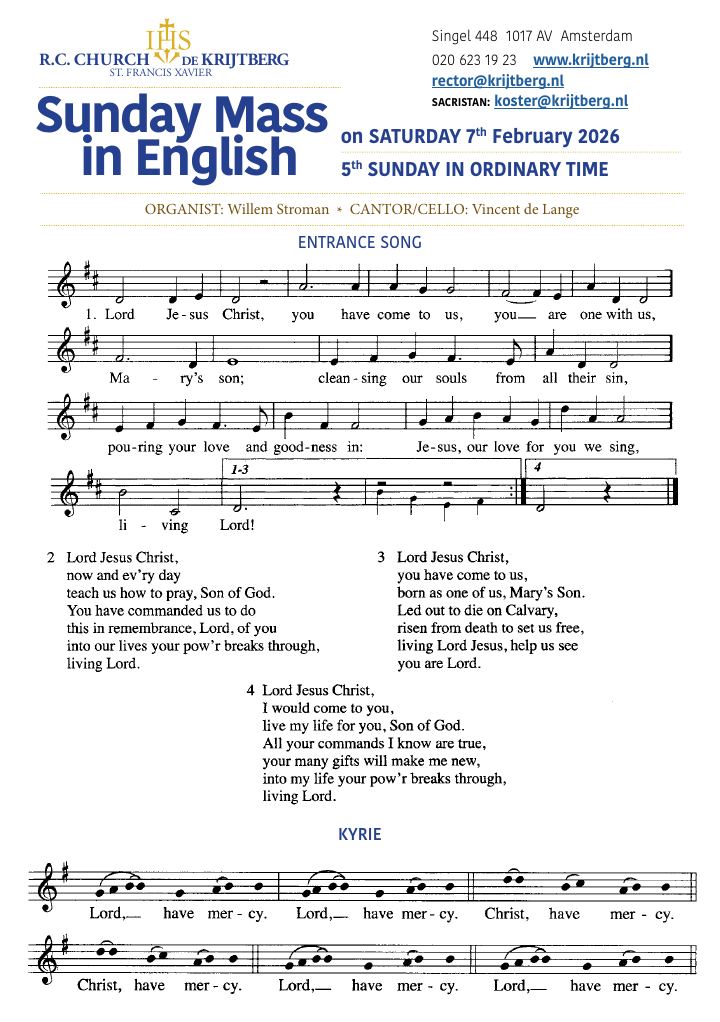 First page of Sunday Mass in English - 5th Sunday in Ordinary Time