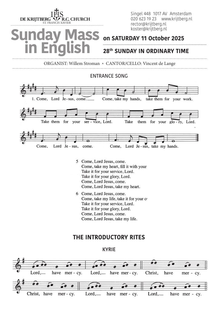 First page of DE KRIJTBERG - R.C. CHURCH - ST. FRANCIS XAVIER