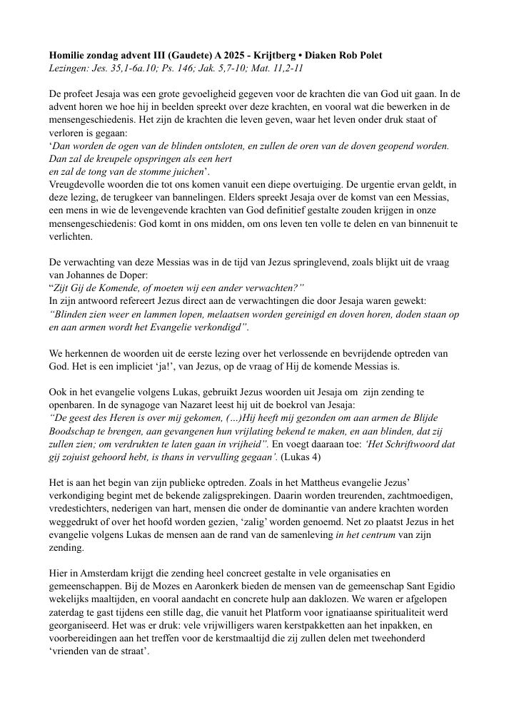 Primera página de Homilie zondag advent III (Gaudete) A 2025 - Krijtberg