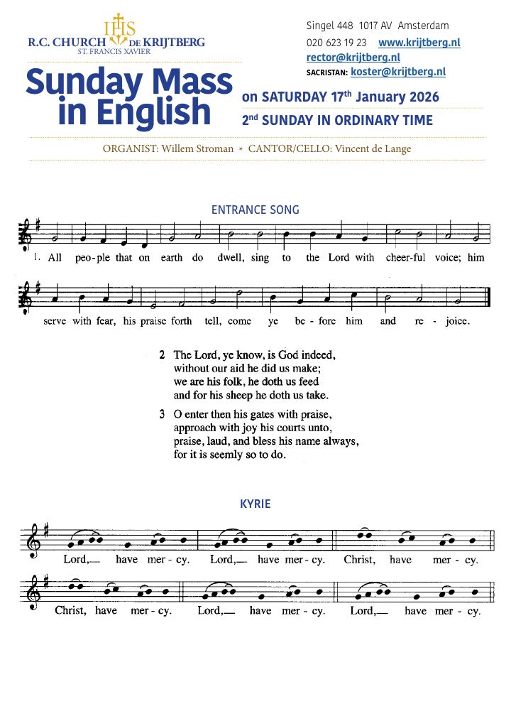 Eerste pagina van De Krijtberg - St. Francis Xavier, Sunday Mass in English