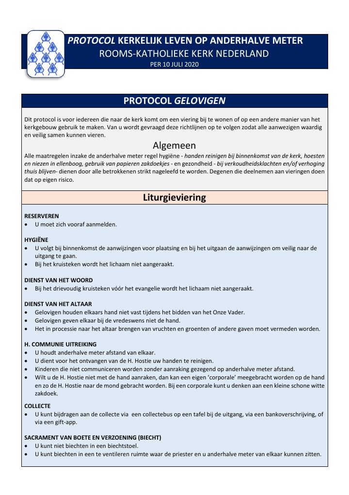Eerste pagina van PROTOCOL KERKELIJK LEVEN OP ANDERHALVE METER