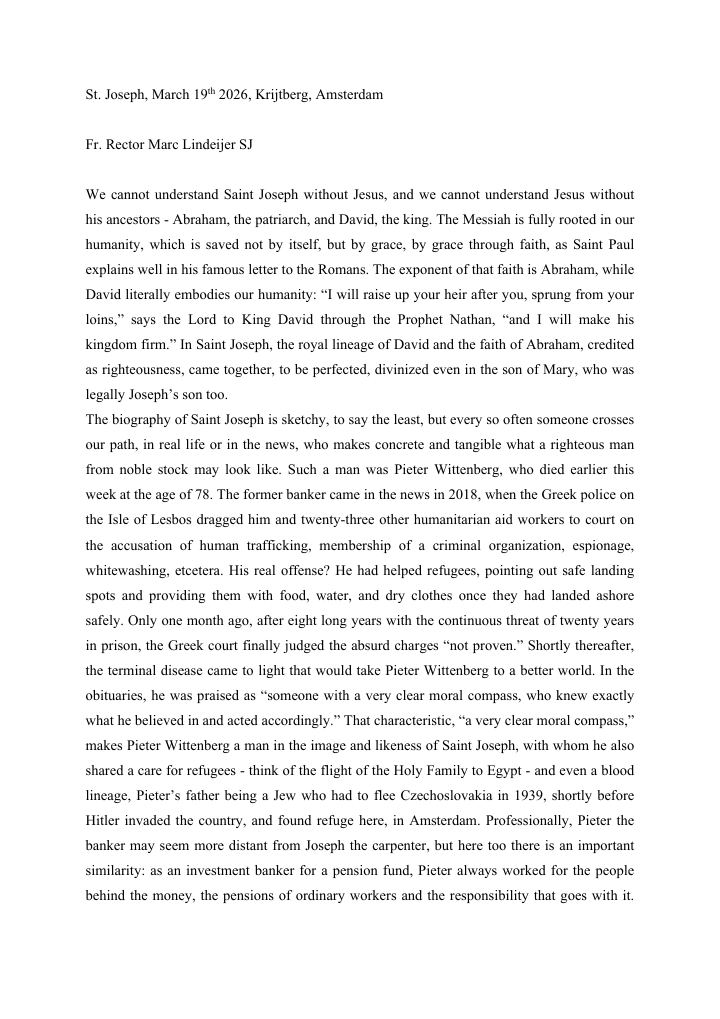 Eerste pagina van St. Joseph, March 19th 2026, Krijtberg, Amsterdam