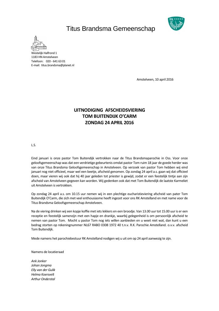 Eerste pagina van Titus Brandsma Gemeenschap
