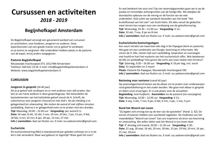 First page of Begijnhofkapel Amsterdam – Cursussen en activiteiten 2018 - 2019