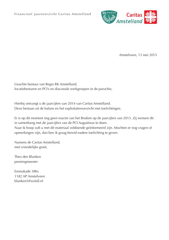 Eerste pagina van Financieel jaaroverzicht Caritas Amstelland