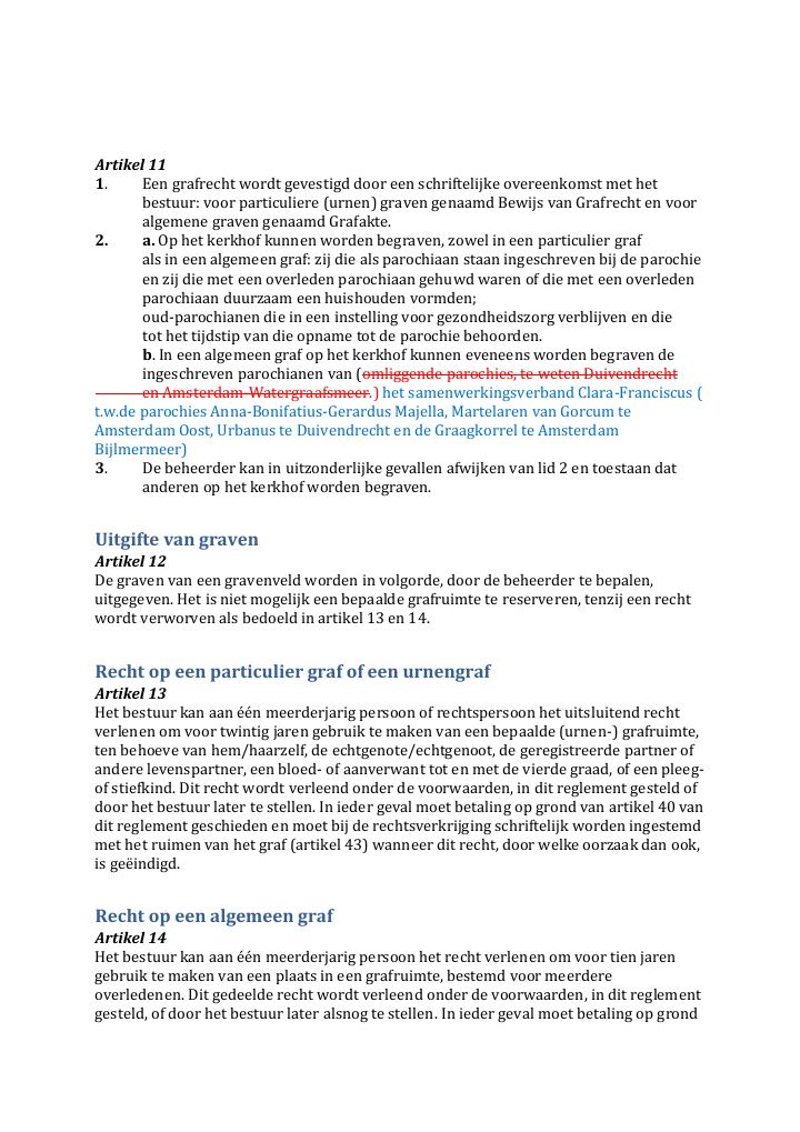 Eerste pagina van Kerkhof Reglement Oktober 2023