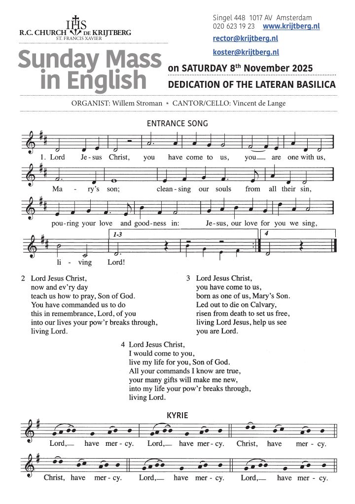 Primera página de R.C. Church De Krijtberg – St. Francis Xavier, Sunday Mass in English