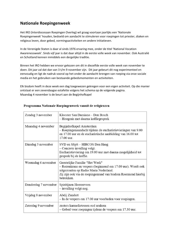 First page of Nationale Roepingenweek 2019