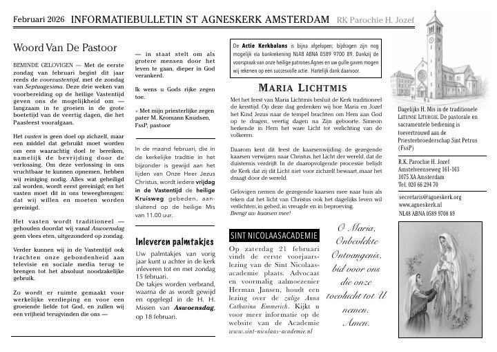 First page of Informatiebulletin St. Agneskerk Amsterdam