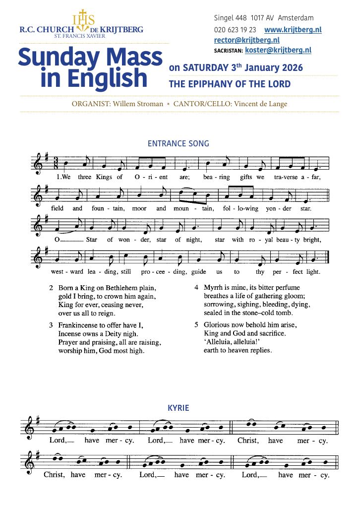 First page of Sunday Mass in English - The Epiphany of the Lord