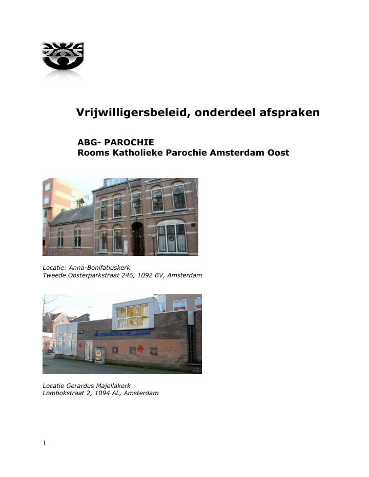Eerste pagina van Vrijwilligersbeleid, onderdeel afspraken - ABG-Parochie