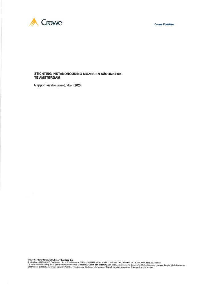 Eerste pagina van Rapport inzake jaarstukken 2024 – Stichting Instandhouding Mozes en Aäronkerk