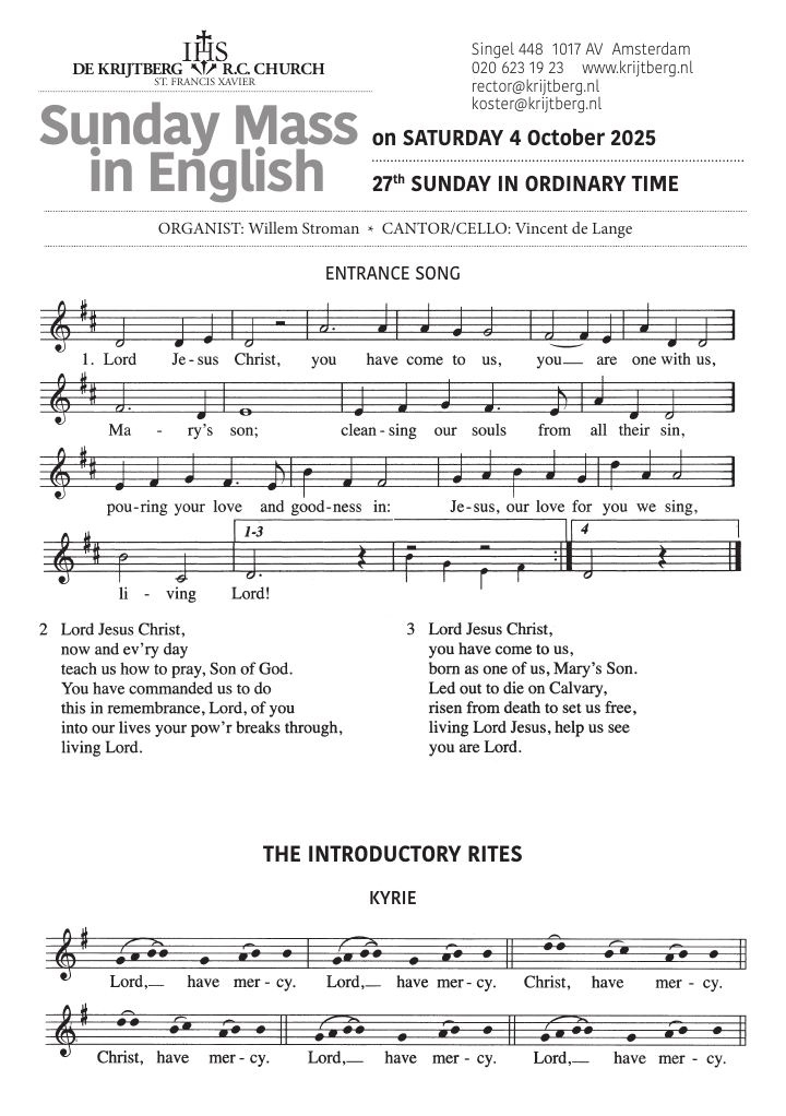 First page of Sunday Mass in English - 27th Sunday in Ordinary Time