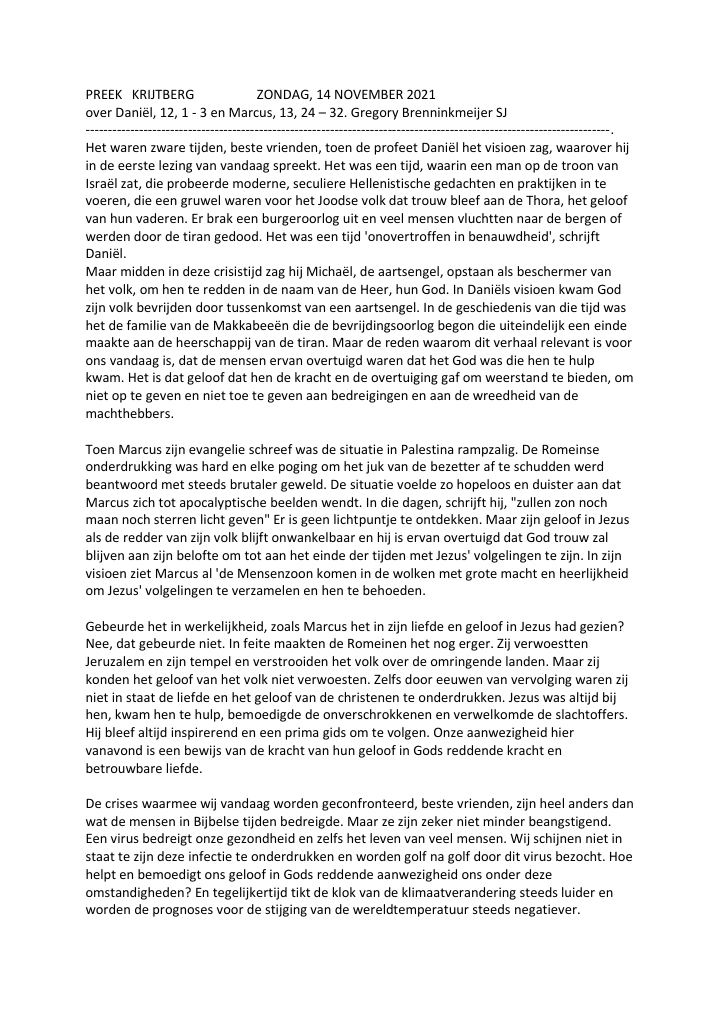 Eerste pagina van Preek Krijtberg