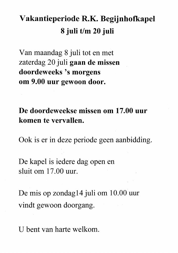 Primera página de Vakantieperiode R.K. Begijnhofkapel