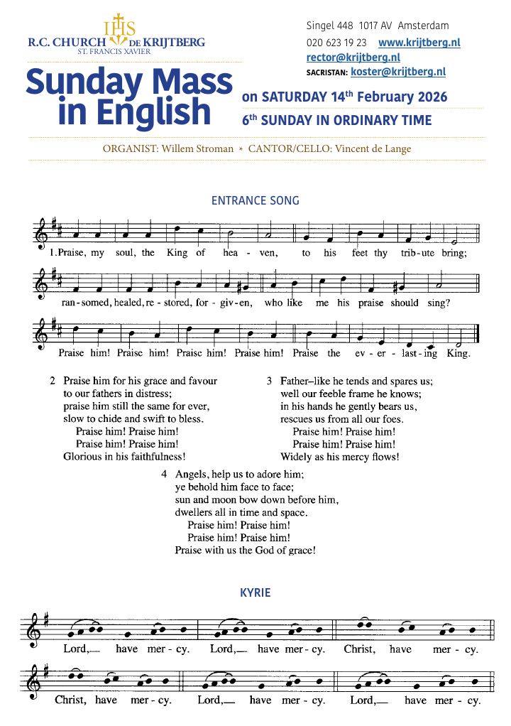Eerste pagina van Sunday Mass in English - De Krijtberg