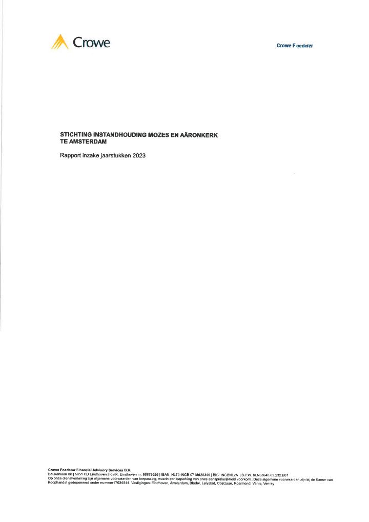 First page of Rapport inzake jaarcijfers 2023 – Stichting Instandhouding Mozes en Aäronkerk te Amsterdam