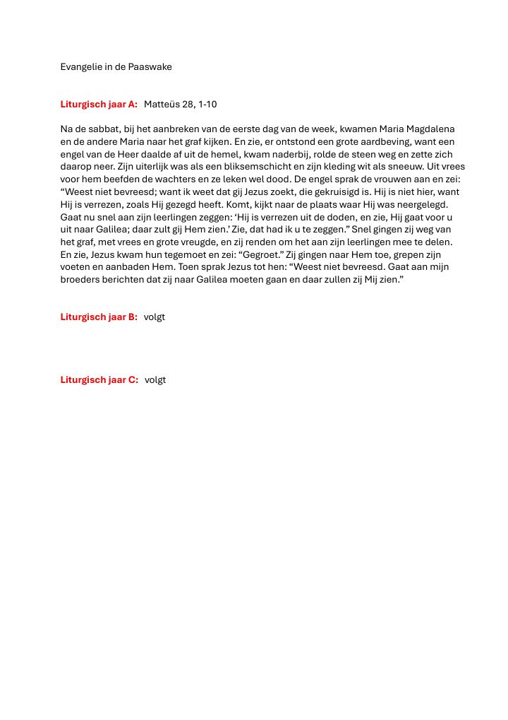 Eerste pagina van Evangelie in de Paaswake