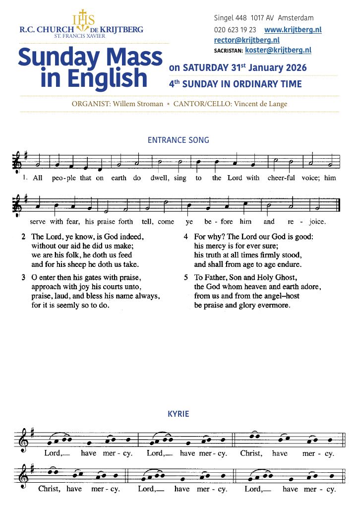 Eerste pagina van De Krijtberg – Sunday Mass in English