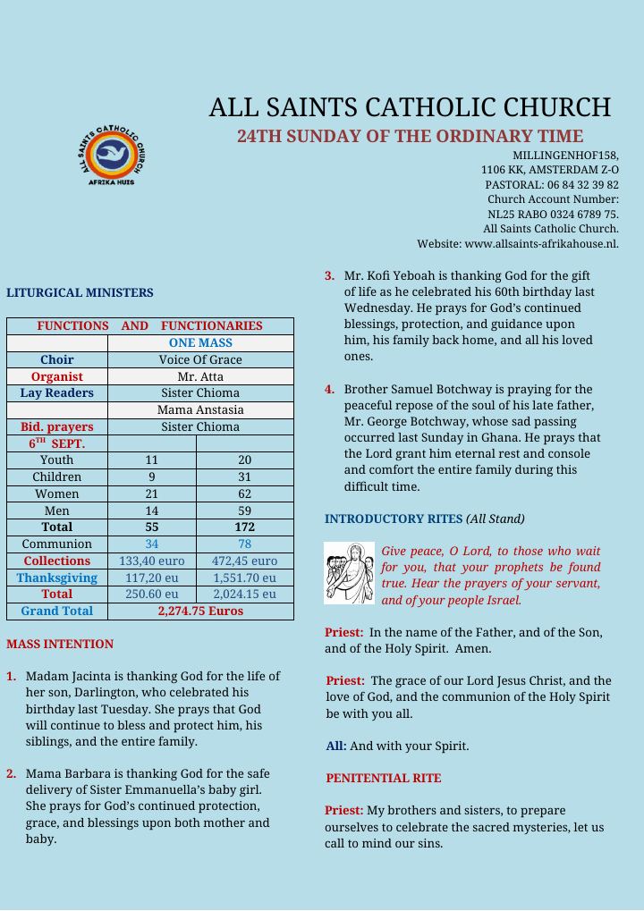 Eerste pagina van ALL SAINTS CATHOLIC CHURCH – 24TH SUNDAY OF THE ORDINARY TIME