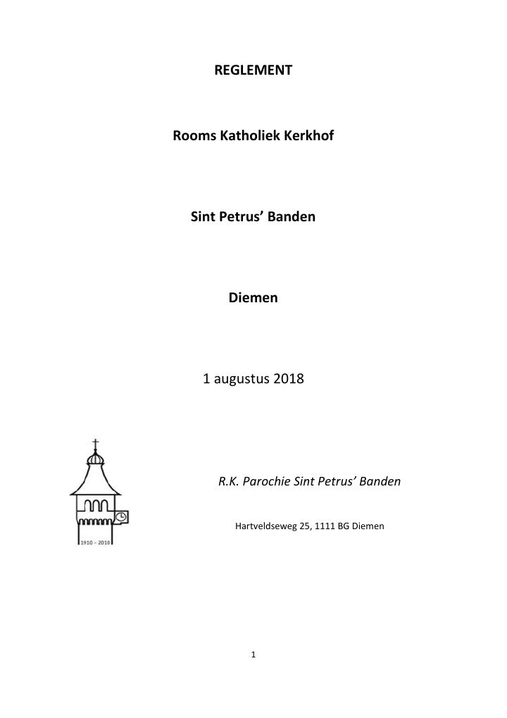 Primera página de Reglement Rooms Katholiek Kerkhof Sint Petrus' Banden Diemen