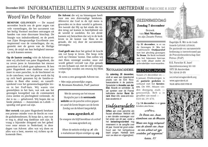 First page of Informatiebulletin St Agneskerk Amsterdam