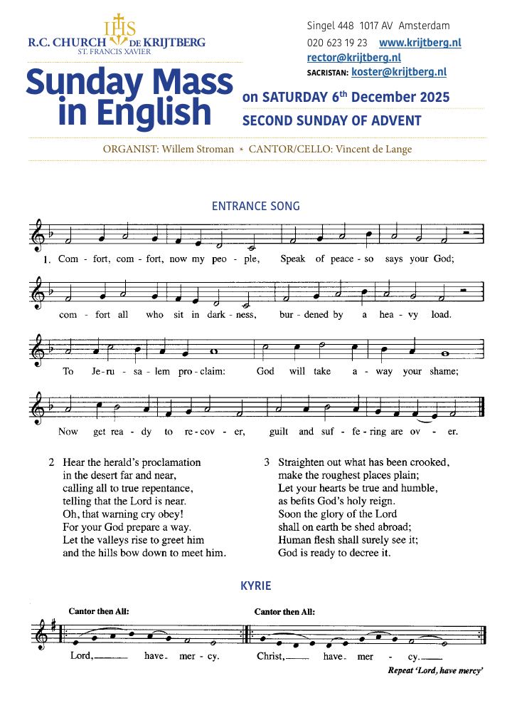 Eerste pagina van De Krijtberg - St. Francis Xavier - Sunday Mass in English