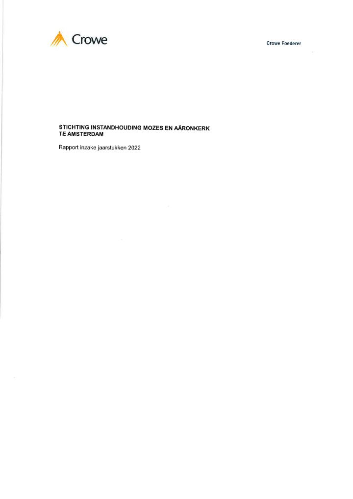 Eerste pagina van Rapport inzake jaarstukken 2022 – Stichting Instandhouding Mozes en Aäronkerk te Amsterdam