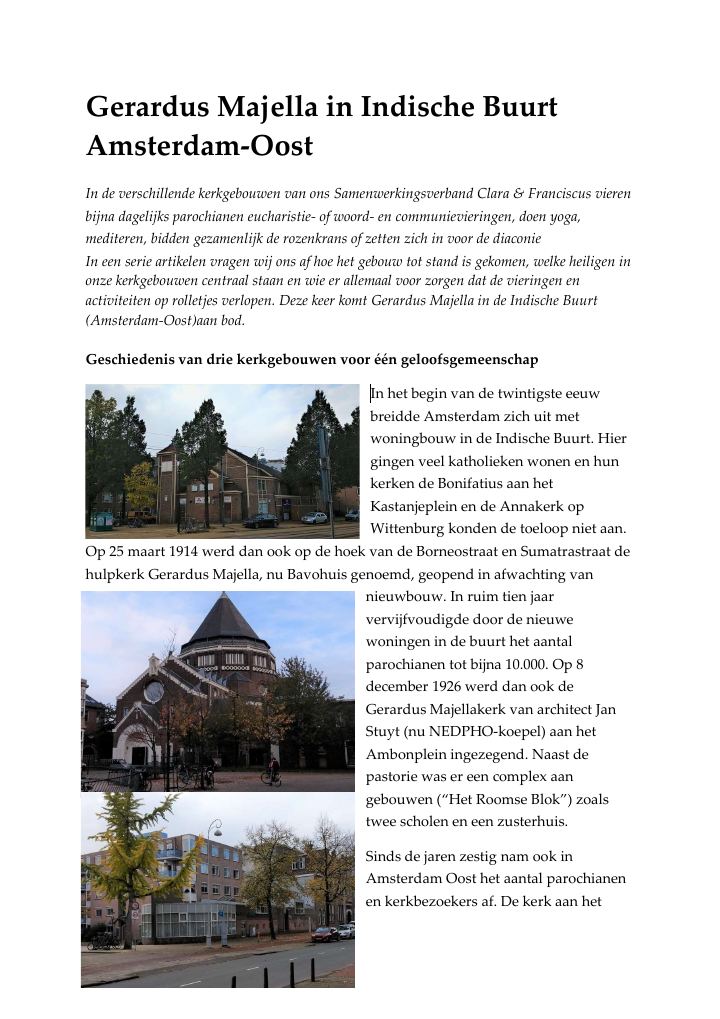 Eerste pagina van Gerardus Majella in Indische Buurt