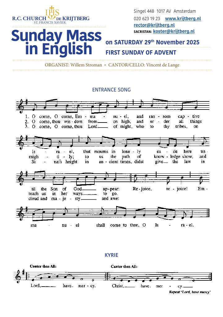 Eerste pagina van Sunday Mass in English - First Sunday of Advent